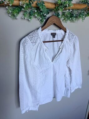 Point Sur Eyelet Peasant Blouse White | size M